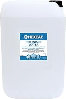 Hexeal Deionised Water 25L - For Steam Irons, Car Batteries & Vehicles | Also For Windscreen Fluid & Antifreeze. Demineralised Water, Reduces Limescale & Stains - Not Distilled