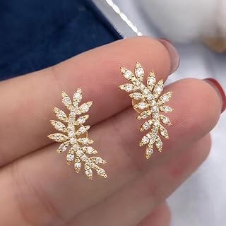 Elegant Leaf Shape Stud Earrings for Women Shiny Cubic Zirconia Dainty Jewelry