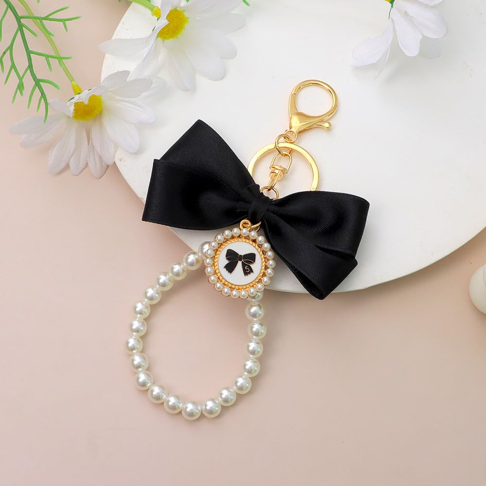 Bowknot Pearl Keychain for Women Cute Keychain Bag Charm for Handbag Purse Car A