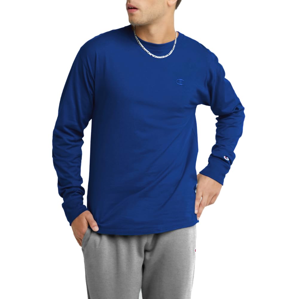 Champion Men's Classic Long Sleeve T-Shirt, Standard Fit, Script & C Logo, Avail