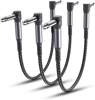 Elebase Guitar Patch Cables 6-Inch 3-Pack,6.35MM Effects Pedal Board Cord | 1/4 Right-Angle Nylon Braided Instrument Audio Cable,Pedalboard TS Connector Wire for Amp/Amplifier,Mixer,Electric Bass