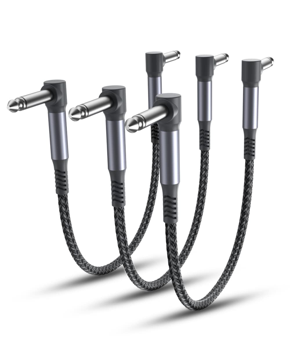 Elebase Guitar Patch Cables 6-Inch 3-Pack,6.35MM Effects Pedal Board Cord | 1/4 