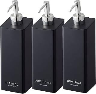 Yamazaki 4259 4261 4263 Magnetic Two-Way Dispenser, Tower, Set of 3, Magnet Refill Bottle, Shampoo, Conditioner, Body Soap, Black