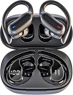 Wireless Earbuds Bluetooth Headphones, 54H Playtime Stereo Over Ear Buds with ENC Noise Cancelling, LED Power Display, IPX7 Waterproof Sport Earphones with Earhooks for Running/Workouts (Black)