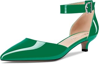 Aachcol Women Kitten Low Heel Ankle Strap Pumps Pointed Toe Sandals Dress Shoes Party Office Wedding 1.5 Inch