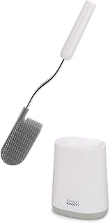 Joseph Joseph Flex Lite - Silicone Toilet Brush with slimline holder set, flexible anti-drip, anti-clog deep clean head, Grey/White, Small