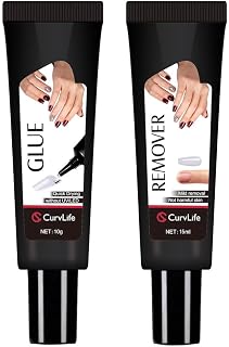 CurvLife 10g Semi Solid Nail Glue for Press Ons with 15ml Nail Glue Remover | No UV/LED Lamp Needed, Gap-Filling Air-Dry Nail Tips Glue Gel For Press on nails and Non-Acetone Gentle Remover