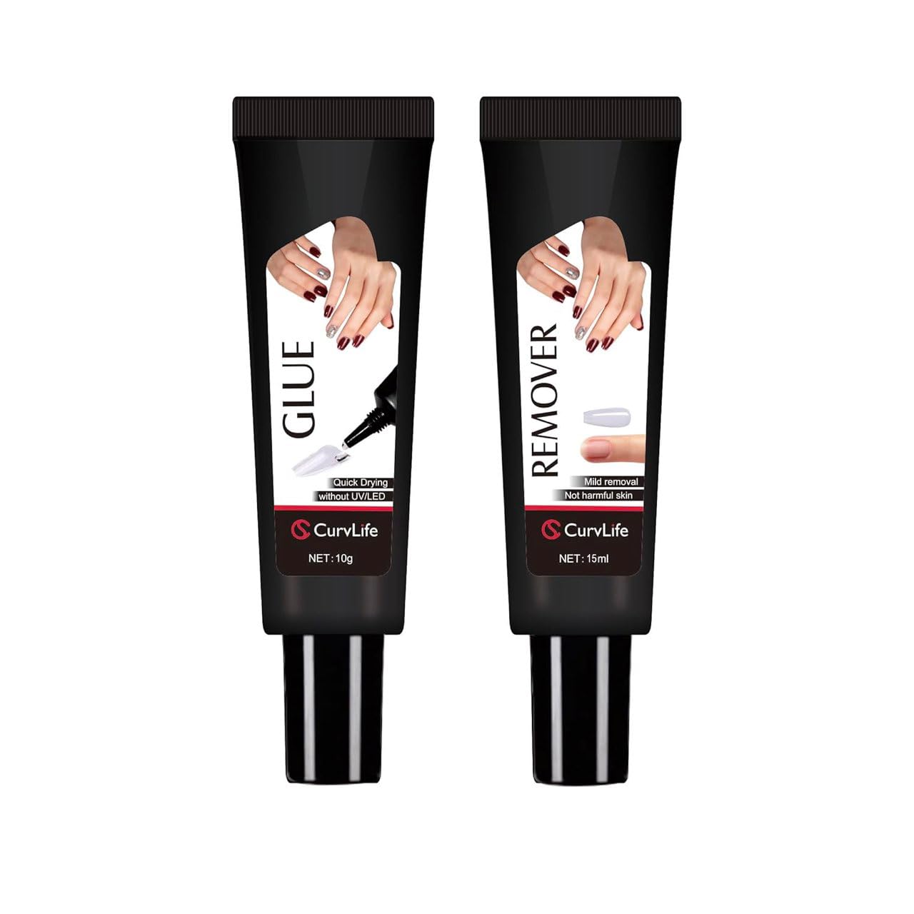 CurvLife 10g Semi Solid Nail Glue for Press Ons with 15ml Nail Glue Remover | No