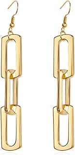 MALOYANVE Rectangle Link Chain Earrings for Women Unique Minimalist Gold Silver Plated Vertical Geometric Rectangle Dangle Drop Statement Earrings Dainty Jewelry