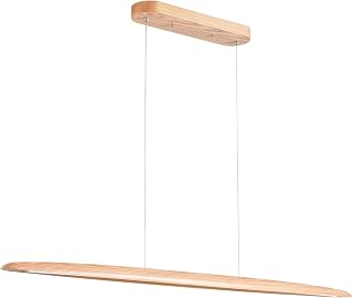YISDESIGN 59" 40W Wood LED Linear Pendant Light Fixture Led Dining Room Light Dimmable Hanging Light Fixture for Dining Room Kitchen Island Pool Table Lights Natural Ash