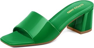 PIZZ ANNU Women's Square Open Toe Sandals Flat Chunky Heel Sandals Comfortable Casual