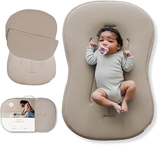 Snuggle Me Organic Newborn Baby Infant Lounger Pillow &amp; Travel Bag - Birch | CPSC Compliant Curve Lounger, Premium Organic Cotton, Machine Washable Cover, Baby Nest, Baby Registry Essential