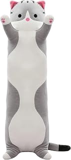 SHINUOER Cute Long Cat Plush Body Pillow, Soft Stuffed Animals 19.7 Inch | Kawaii Cat Plushie Toy - Sleeping Hugging Pillow Bedtime Cartoon Doll, Gifts for Kids, Girls & Girlfriend (Gray)