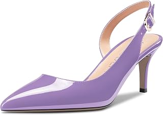 HDEUOLM Women's Stiletto Low Kitten Heel Lace Toe Cap Slip-on Slingback Pumps Cute Dress Classic 6.5 cm Heels
