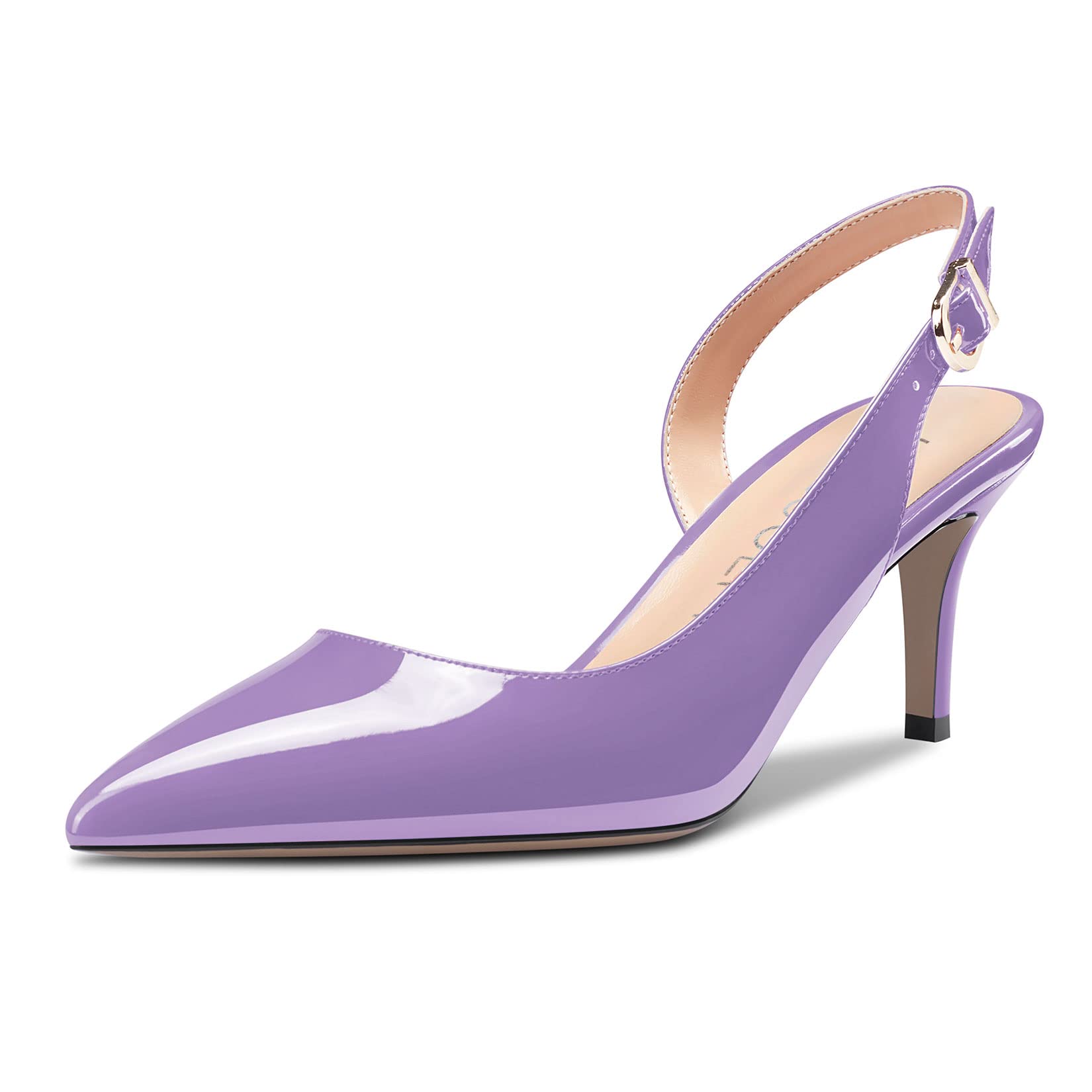 HDEUOLM Women's Stiletto Low Kitten Heel Lace Toe Cap Slip-on Slingback Pumps Cu