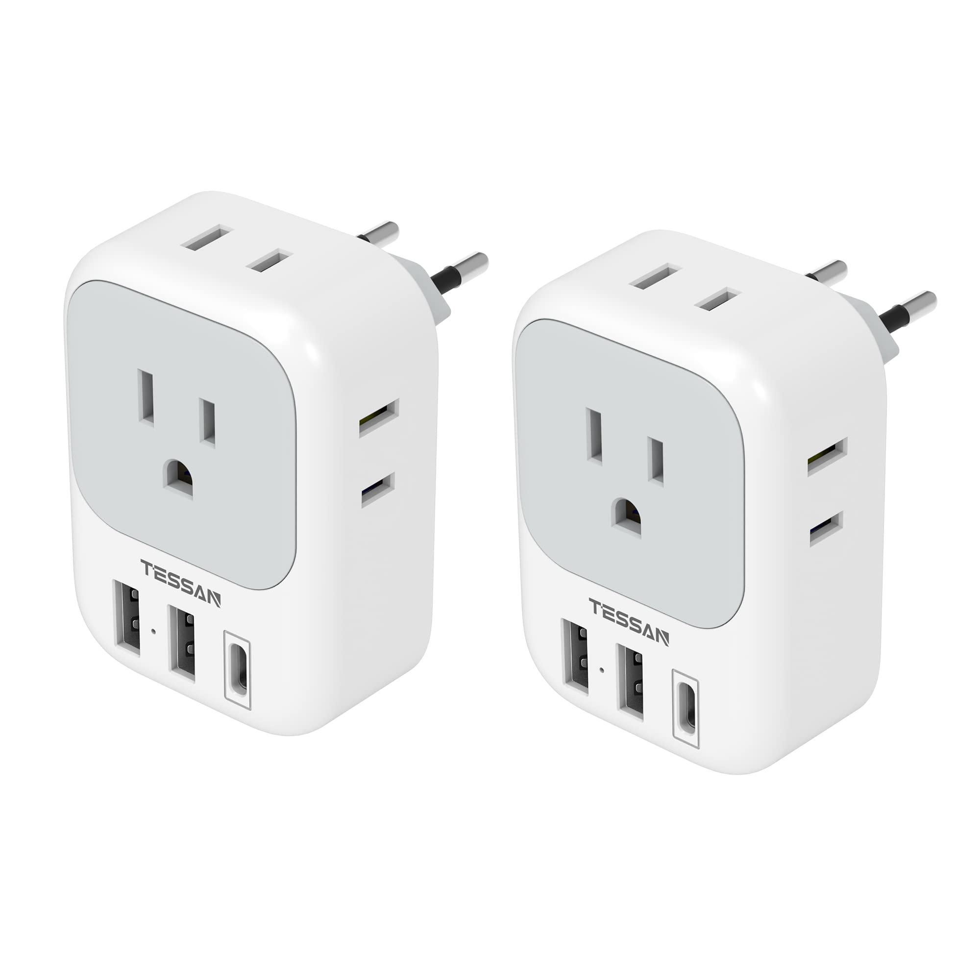 TESSAN European Travel Plug Adapter 2 Pack, Type C Plug | Not Voltage Converter,