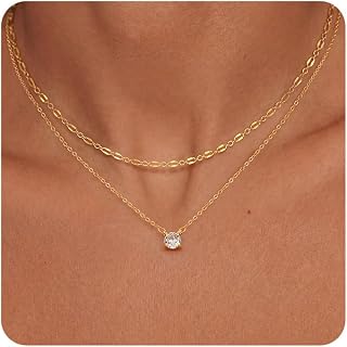 Tewiky Dainty 14k Gold Plated/925 Sterling Silver Cubic Zirconia Necklaces for Women