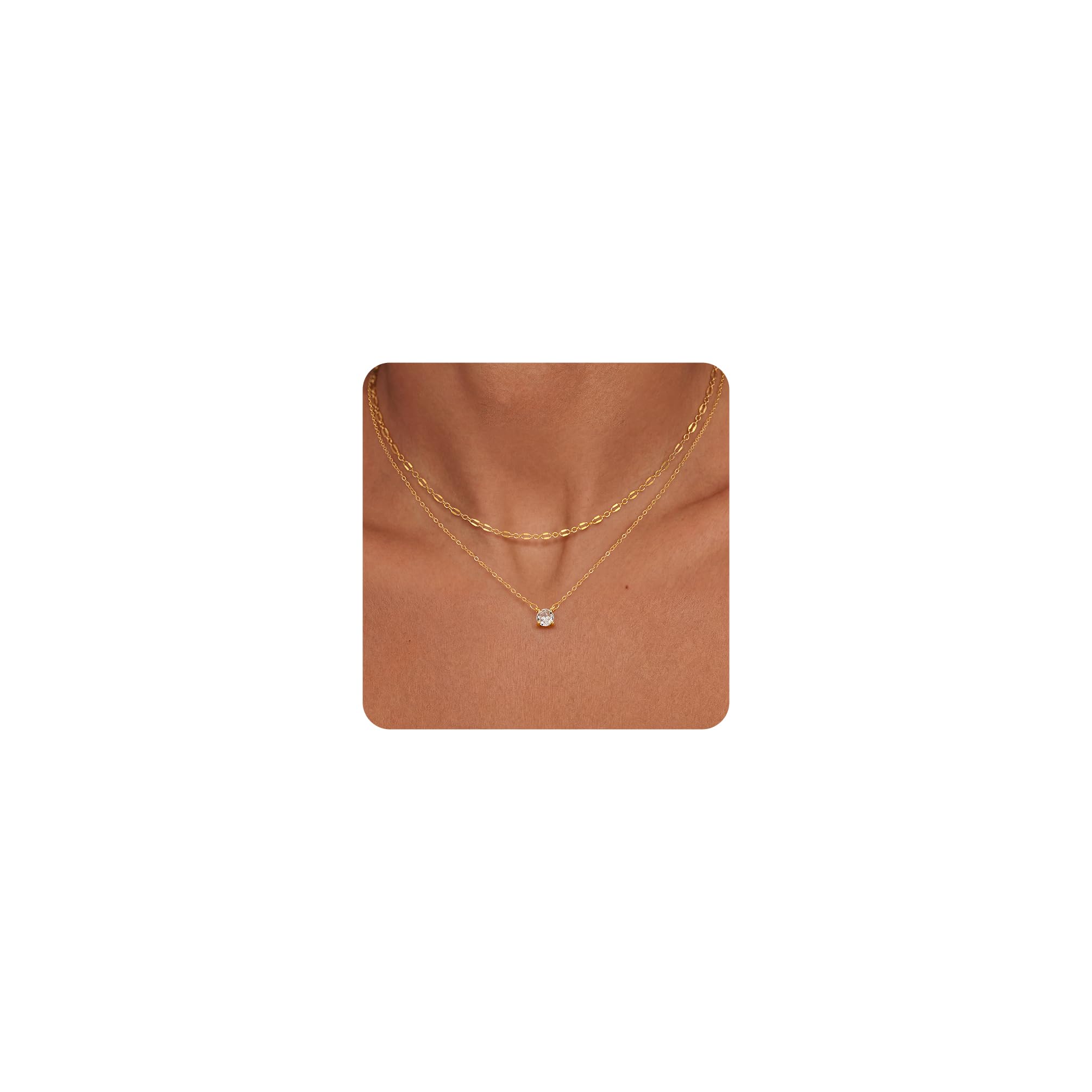 Tewiky Dainty 14k Gold Plated/925 Sterling Silver Cubic Zirconia Necklaces for W
