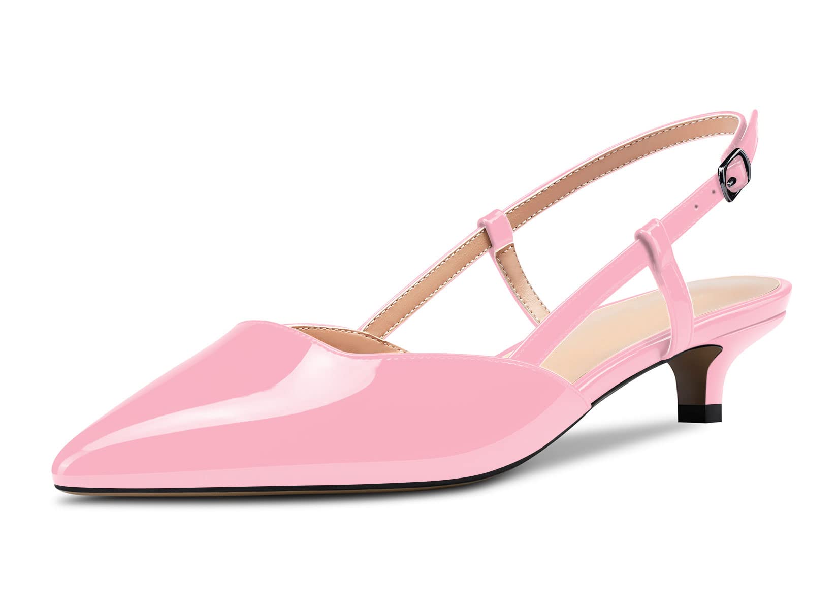 NobleOnly Women's Kitten Low Needle Heel Closed Toe Pointed Toe Pumps Ankle Stra