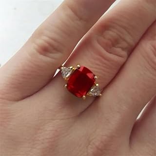 Gold Plated Red 4 Prong Set Square Cubic Zirconia Engagement Ring Wedding Bridal Band Promise Ring Evening Party Anniversary Valentine's Day Gift Eternity Bands for Women, 7, Copper, No Gemstone
