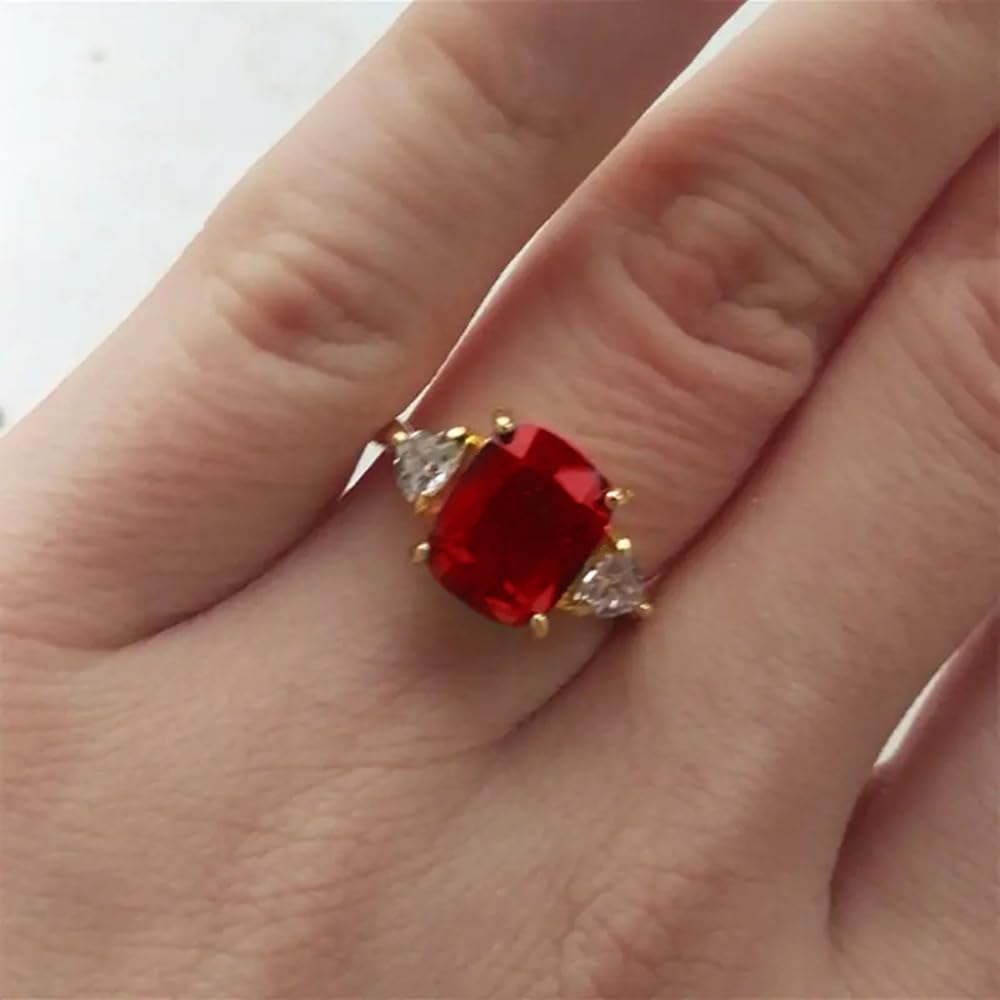 Gold Plated Red 4 Prong Set Square Cubic Zirconia Engagement Ring Wedding Bridal