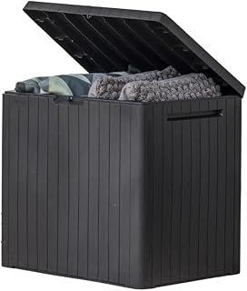 Keter City 30 Gal Outdoor Storage Box and Patio Side Table | Grey, Resin, Compact, Waterproof, Lockable, Easy Assembly, Organization, Pool Accessories Storage