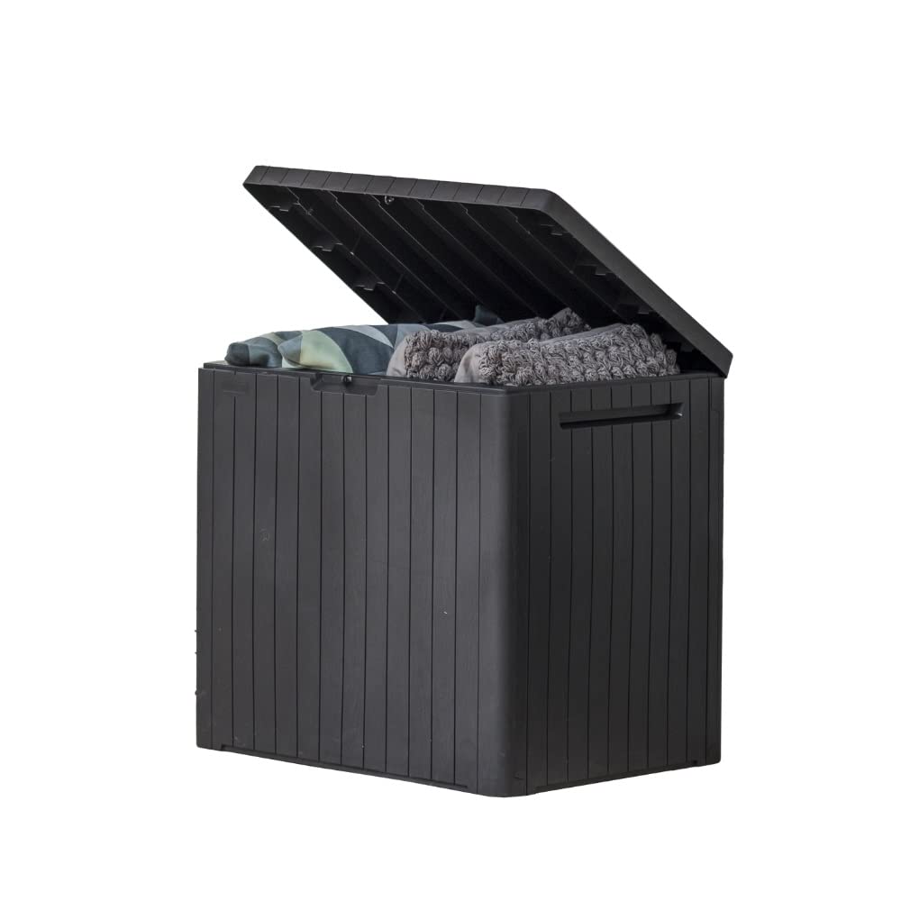 Keter City 30 Gal Outdoor Storage Box and Patio Side Table | Grey, Resin, Compac