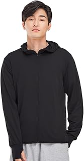DMFU Rash Guard Hoodie, Men's, Summer Clothes, UV Protection, Cool Touch, Lightweight, Breathable, Solid Color, Body Cover, Long Sleeve, Hooded, UPF 50+, Summer Outerwear, Sun Protection Wear, Thin