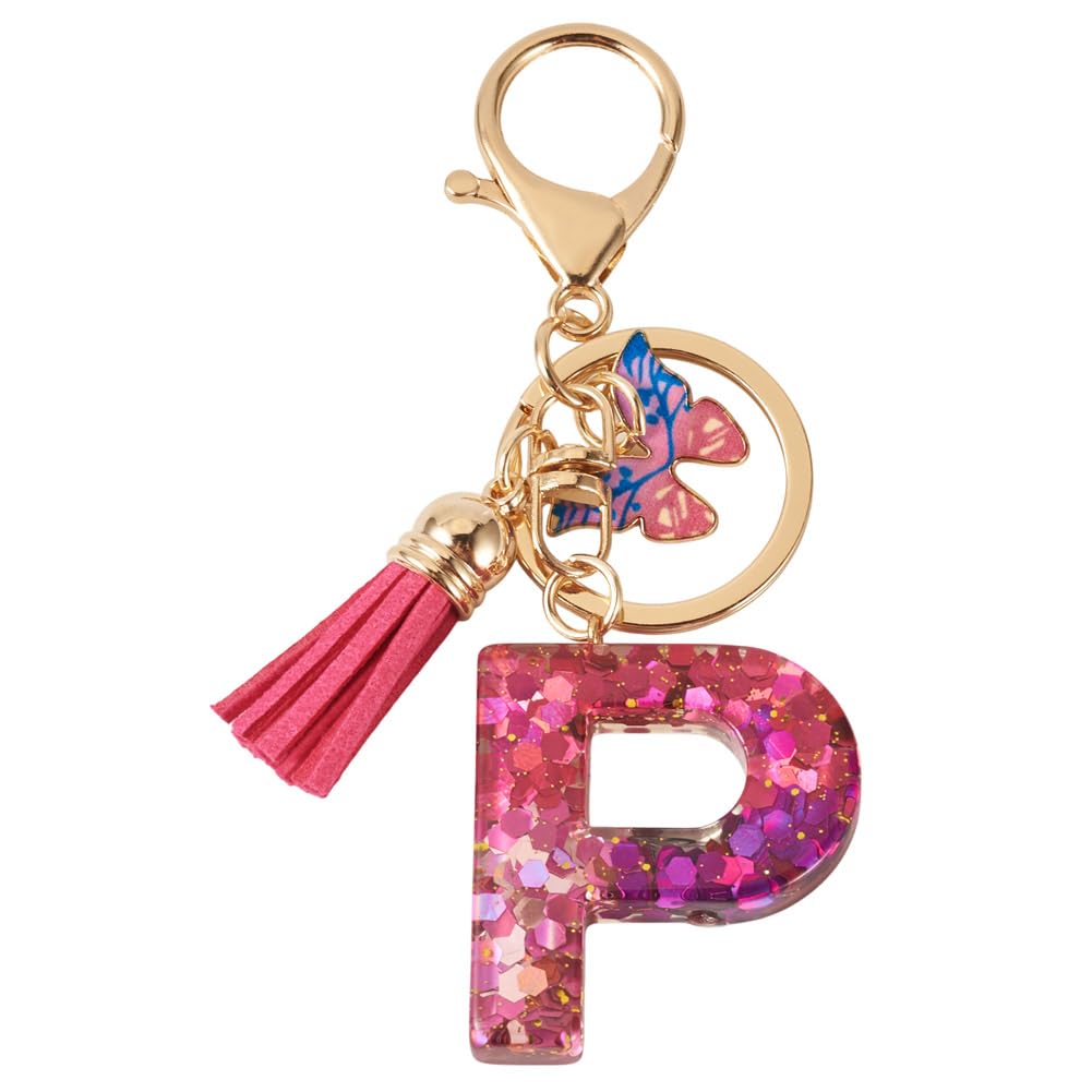 1 x Butterfly Resin Keychain with Suede Tassel Letter Keychain for Handbag Backp