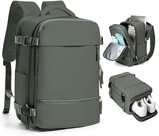 SZLX Vacuum Backpack with Pump Hand Luggage 40x30x20 Ryanair Vueling Wizzair Backpack Travel Cabin Airplane 40x20x25 Women Travel Bags Men Travel Suitcases with Shoe Compartment, E2-Olive Green