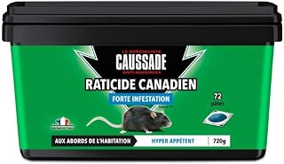 Caussade Canadian Raticide - Anti Rats & Mice - Heavy Infestations - Dry & Wet Places - 72 Pasta Baits - Ready to Use - One Ingestion Suffit - Made in France - 720g CARPT720
