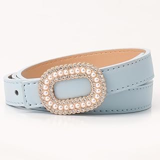 Women's Leather Belts for Jeans Dresses Fashion Pearl Rhinestone Buckle Women Belt