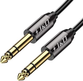 J&D 1/4 inch TRS Cable, Gold Plated Heavy Duty Copper Shell TRS 6.35mm Male to Male Balanced Stereo Audio Adapter, Quarter inch Guitar Interconnect Cable for Studio Monitors, Bass, Keyboard, 3 Feet