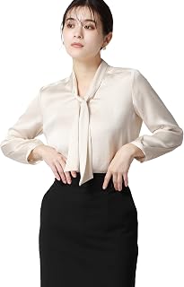 Ascot Tie Blouse, 8/4 Sleeves, Hand Washed, Vintage Satin, Solid Color