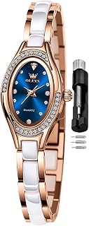OLEVS Women Quartz Watch Elegant Oval Diamond Dress Watch with Ceramic Band