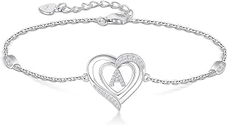 RIVIKO Heart Initial Bracelets for Women,925 Sterling Silver Letter Bracelets, Personalized Charm Alphabet Jewelry Valentines Christmas Mother’s Day Birthday Gifts for Women Friend Her Mom Wife Lady