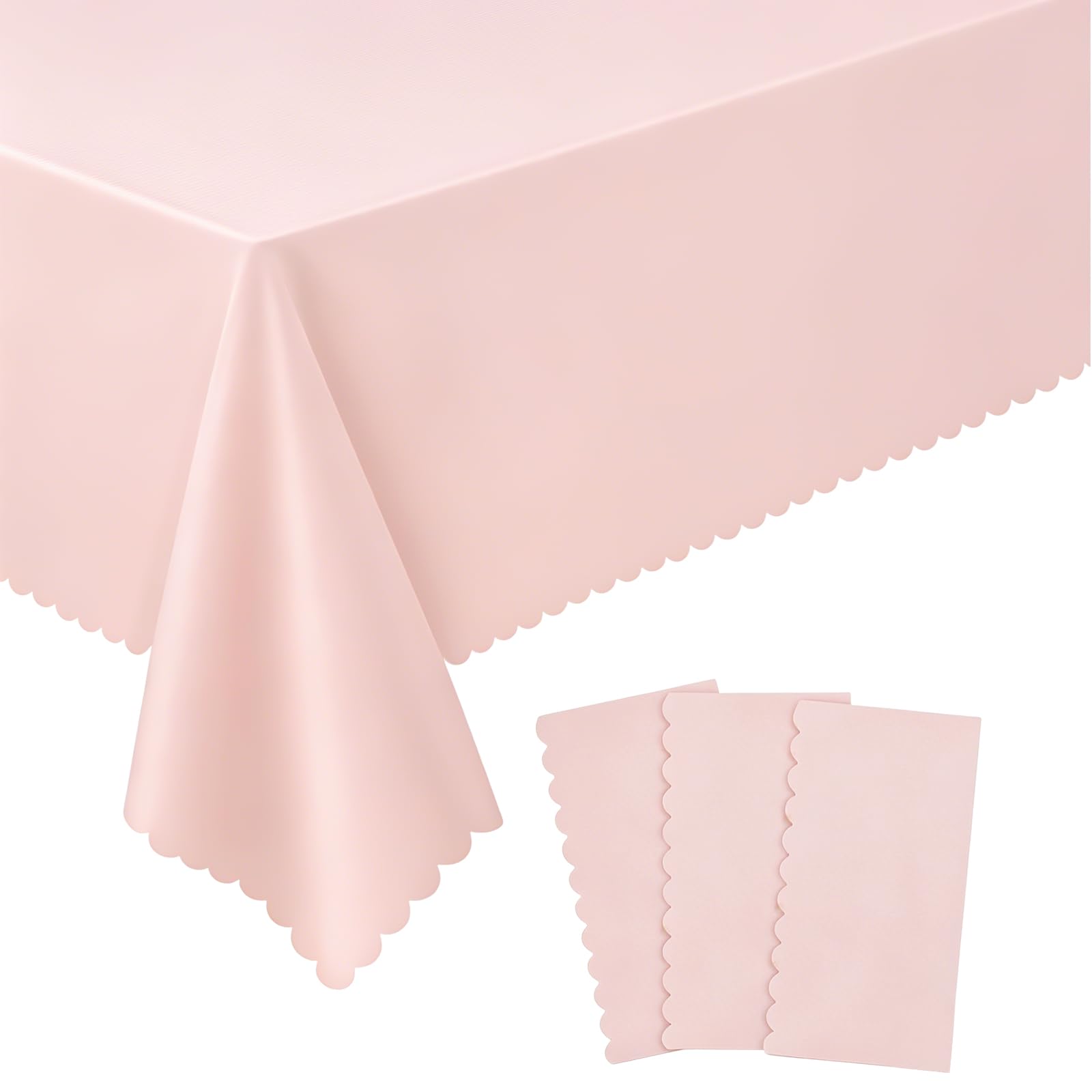 NatNarr 3 Pcs Plastic Light Pink Tablecloths, Scalloped Table Cloths | 54 x 108 
