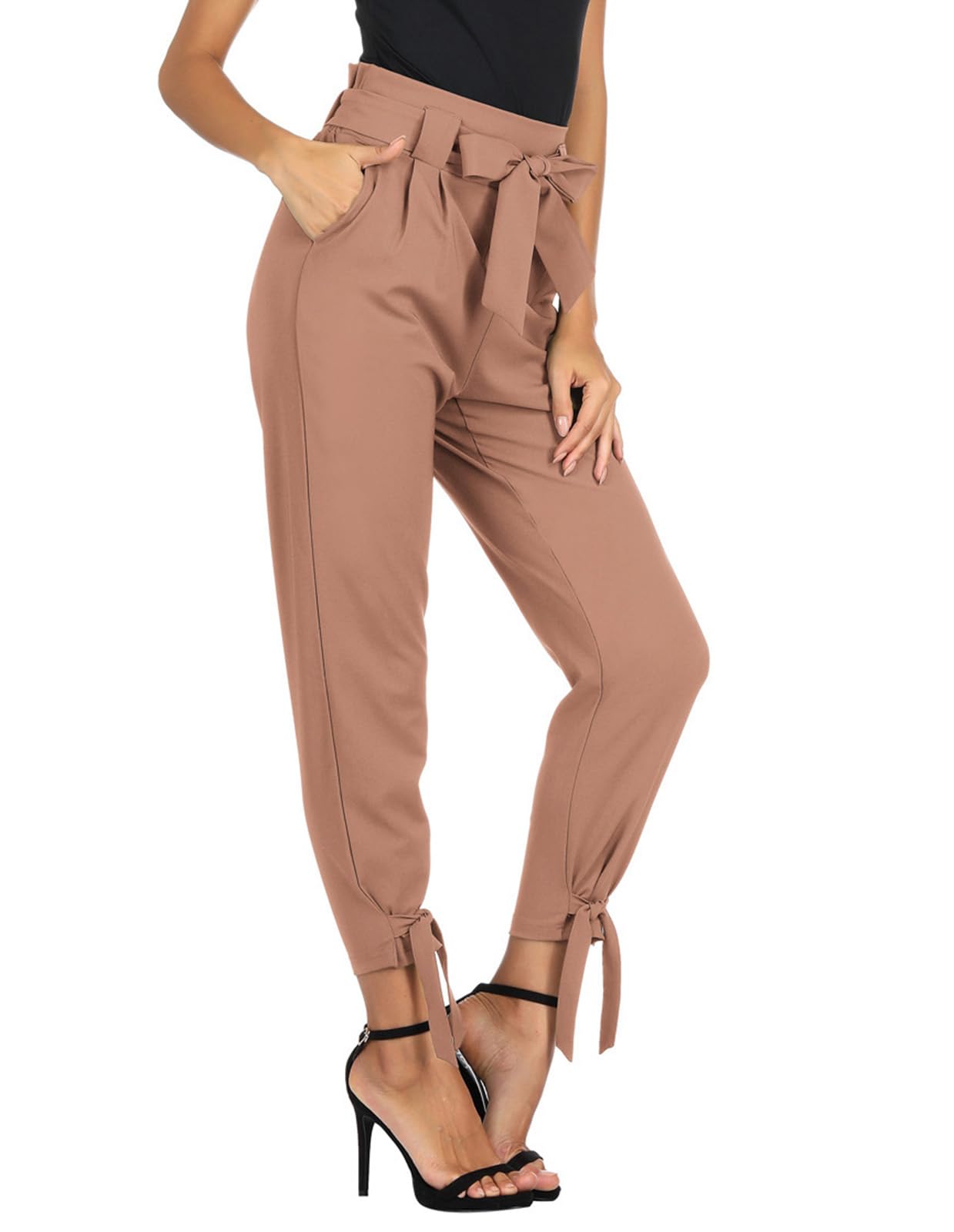 GRACE KARIN Women's Pencil Pants Elastic Waist Bow-Knot Fashion Slim Fit