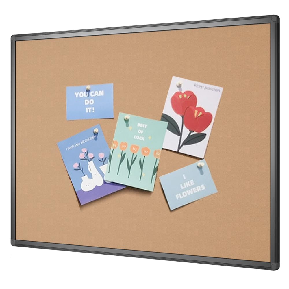 VIZ-PRO Cork Notice Board, 36 X 24 Inches, Cork Bulletin Board with Black Alumin
