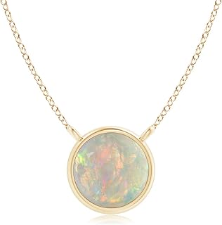 Angara Natural Bezel-Set Round Opal Solitaire Necklace in Sterling Silver/14K Solid Gold for Women | October Birthstone Jewellery for Her | Anniversary,Wedding
