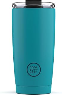 Cool Bottles - Tumbler - Stainless Steel Thermal Mug - 550 ml - Vivid Turquoise - Thermos for Coffee - Airtight Lid - Cold Drinks 10 Hours and Hot Drinks 5 Hours - Stain Resistant