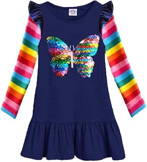 VIKITA Girls and Girls Long Sleeve Striped Cotton T-Shirt Dress, Sh7371