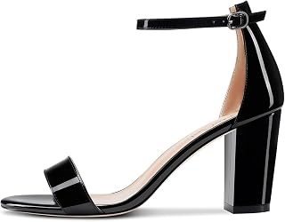 NobleOnly Women's Chunky Wide High Heel Open Toe Sandals Strap Ankle Cute Wedding Dress Clear Shoes