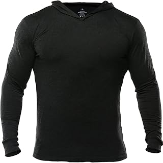 Muscle Alive Men's Long Sleeve Hooded Sweatshirt Elastic Lightweight Sweatshirts Polyester and Spandex