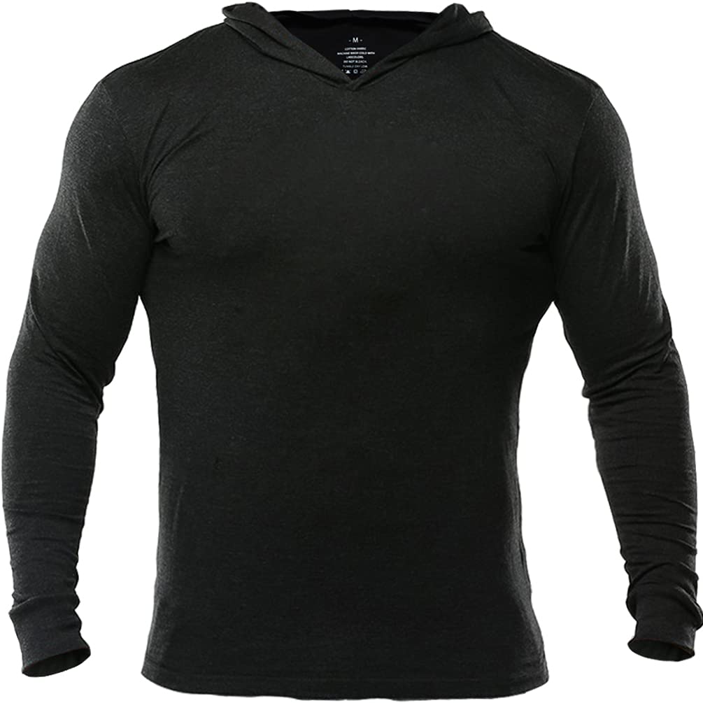 Muscle Alive Men's Long Sleeve Hooded Sweatshirt Elastic Lightweight Sweatshirts