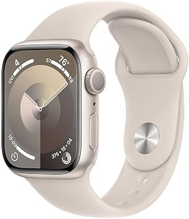 Apple Watch Series 9 [GPS 41mm] Starlight Aluminum Case with Starlight Sport Band, S/M (Renewed)