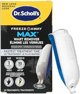 Dr. Scholl's Freeze Away MAX Wart Remover, 10 Treatments - As Fast As 10 Seconds to Treat Warts, Removes Common Warts & Plantar Warts on Hands & Feet, Easy to Use Precision Spray for Wart Removal