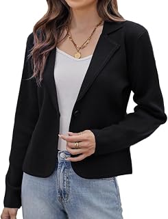 GRACE KARIN Women Sweater Blazer Casual Work Cropped Cardigan Lightweight Button Front Short Knit Blazer Jacket S-XXL
