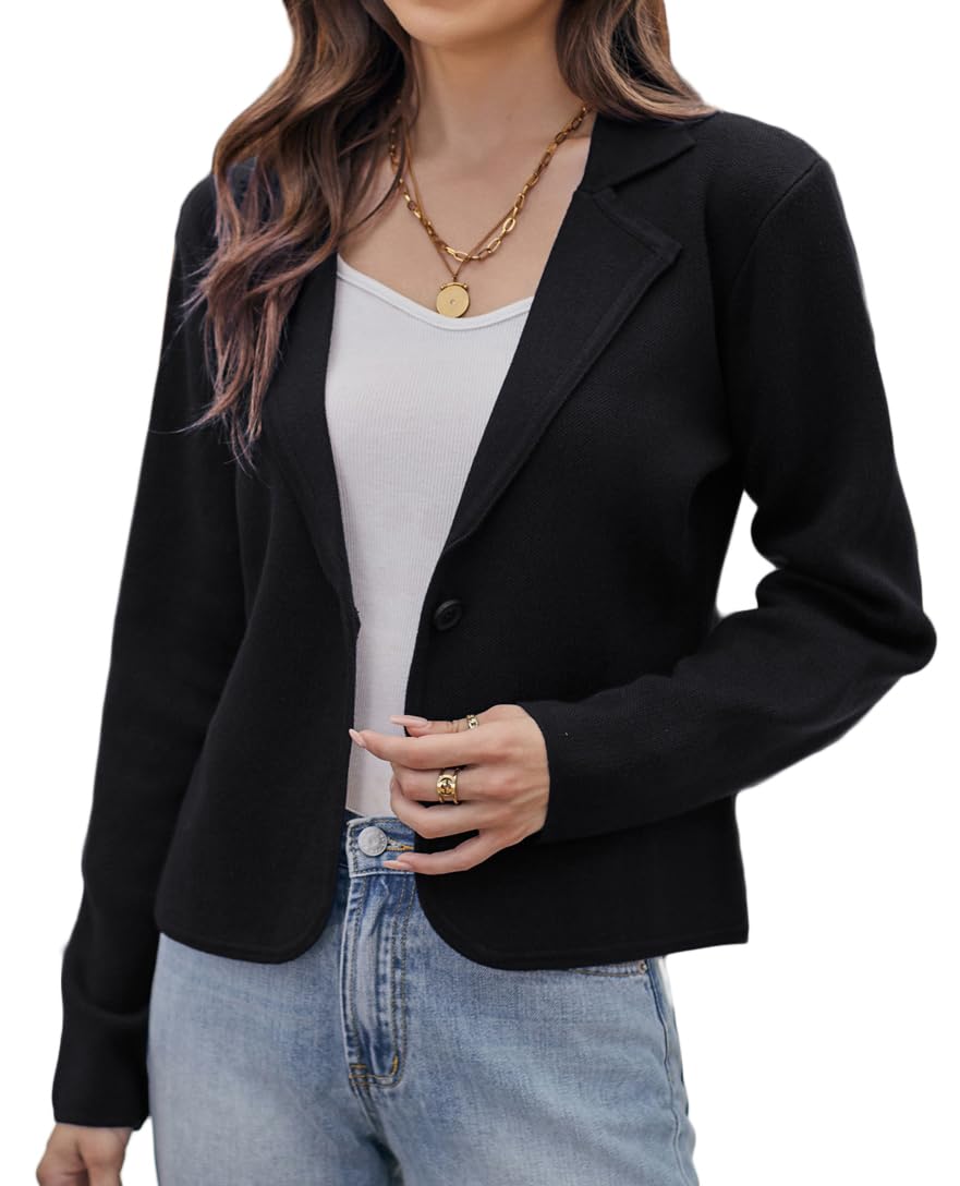GRACE KARIN Women Sweater Blazer Casual Work Cropped Cardigan Lightweight Button