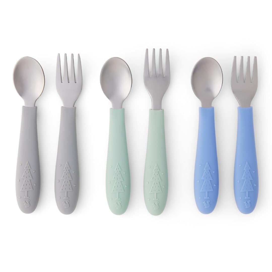 Elk and Friends Baby/Toddler Silverware with Silicone Handles | 6pcs | Kids Uten